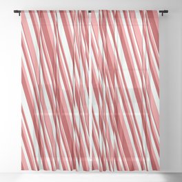 [ Thumbnail: Light Coral, Red & Mint Cream Colored Stripes Pattern Sheer Curtain ]