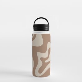 Liquid Swirl Contemporary Abstract Pattern in Chocolate Milk Brown and Beige Water Bottle