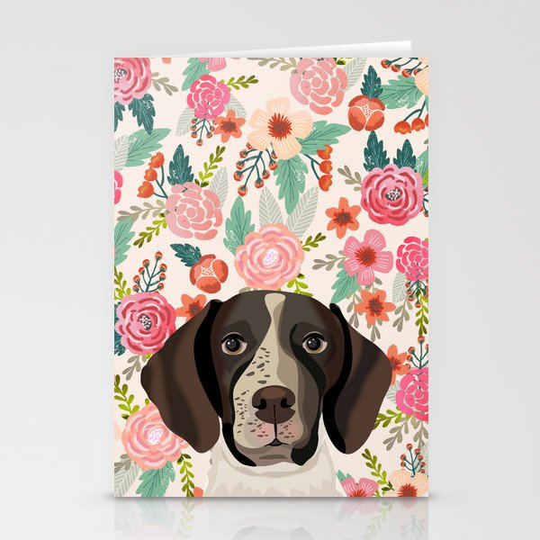 German Shorthair Pointer floral dog portrait cute art gifts for dog breed lovers Stationery Cards