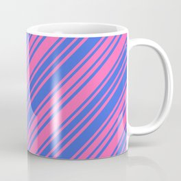 [ Thumbnail: Hot Pink and Royal Blue Colored Lines/Stripes Pattern Coffee Mug ]