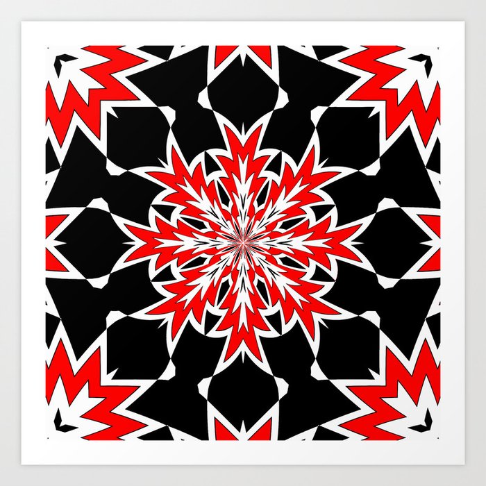 Bizarre Geometric Red Black and White Kaleidoscope Art Print