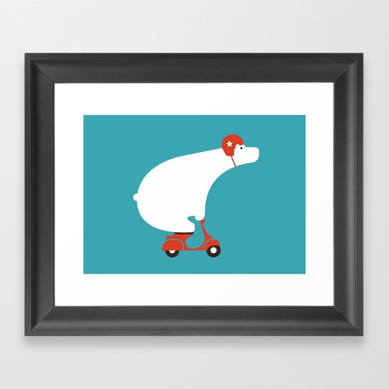 Polar bear on scooter Framed Art Print
