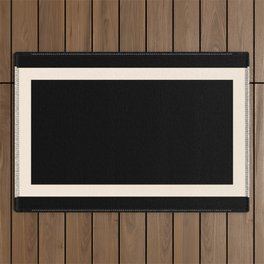 Simple Elegant Minimalist Frame Pattern III in Solid Black and Almond Cream Outdoor Rug