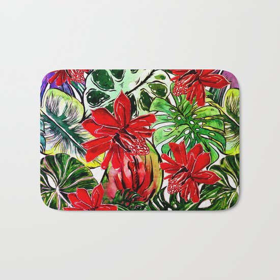 Exotic Passiflora Flowers Jungle Aloha Pattern Bath Mat