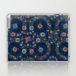 Modern embroidered flowers dark blue Laptop Skin