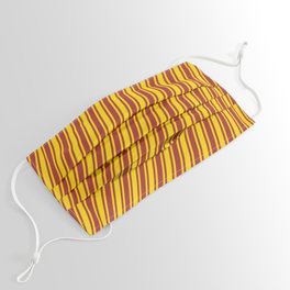 [ Thumbnail: Yellow & Brown Colored Striped/Lined Pattern Face Mask ]