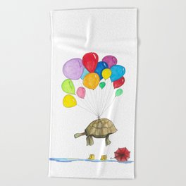 Mr Tortoise with Balloons Beach Towel
