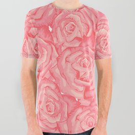Cute Bed of Pink Roses Pattern All Over Graphic Tee
