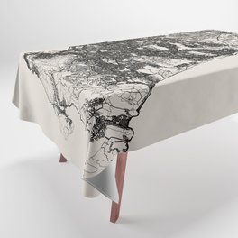 South Africa, Cape Town - Black and White City Map Drawing Tablecloth