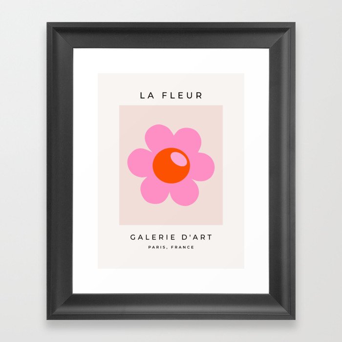La Fleur | 05 - Abstract Retro Flower Print Pink Orange And Neutral Boho Decor Modern Floral Framed Art Print