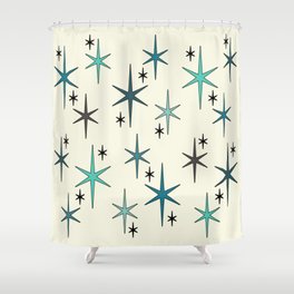 Mid Century Modern Star Sky Turquoise Shower Curtain