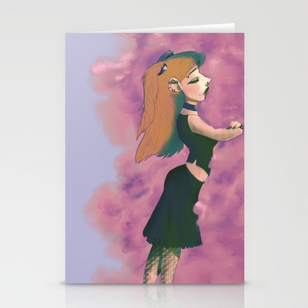Goth Girl Hugging A Pink Bush Stationery Cards