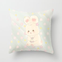 Rabbit playing with flowers Throw Pillow