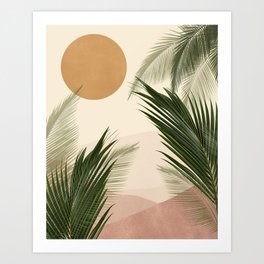 Tropical Sun and Palms Digital Collage Art Print