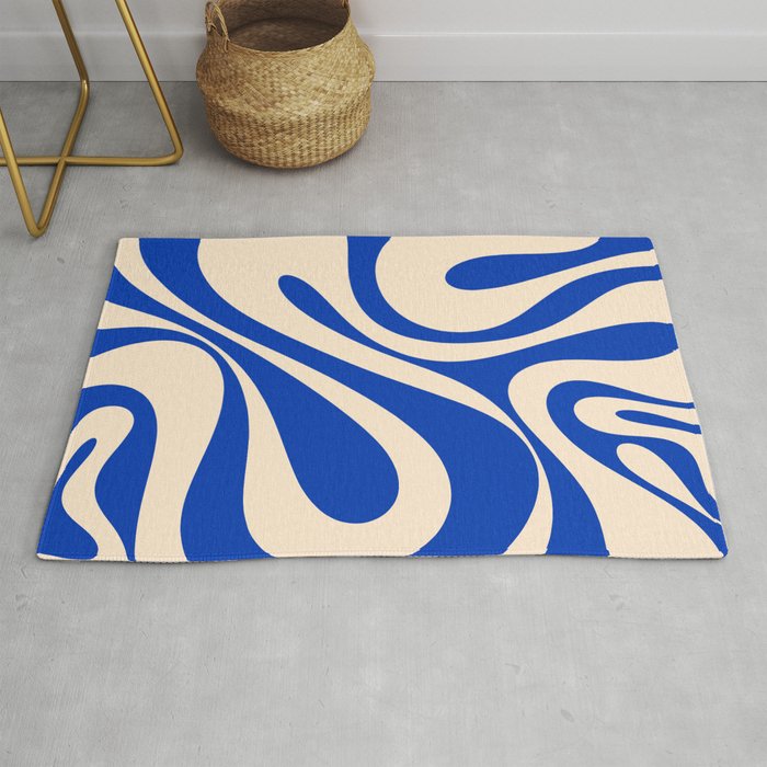 Mod Swirl Retro Abstract Pattern in Cream and Bright Blue Rug
