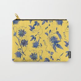 Elegant Blue Passion Flower on Mustard Yellow Carry-All Pouch