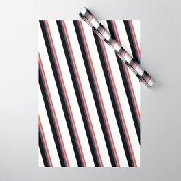 [ Thumbnail: Eye-catching Chocolate, Hot Pink, Dark Slate Gray, Black & White Colored Lined Pattern Wrapping Paper ]