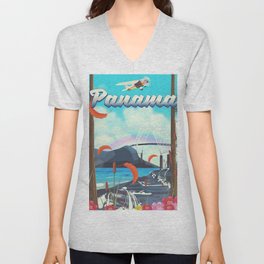 Panama flight travel poster. V Neck T Shirt