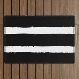Black & White Paint Stripes by Friztin Outdoor Rug