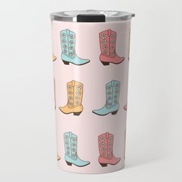 Cowgirl Boots and Daisies, Blush Pink, Mint, Cute Pastel Cowboy Pattern Travel Mug