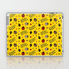 Ladybug and Floral Seamless Pattern on Yellow Background Laptop Skin