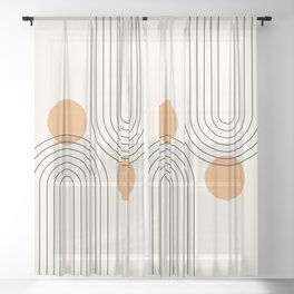 Mid Century Modern Geometric 61 (Rainbow and Sun Abstraction) Sheer Curtain