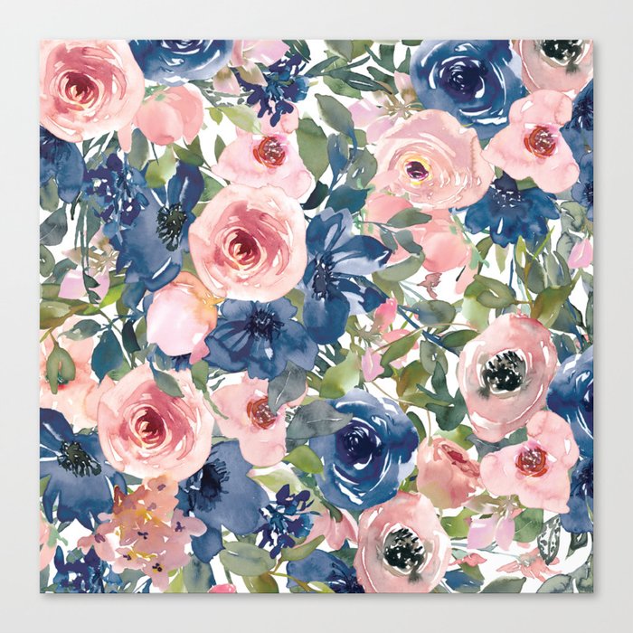 Blue And Pink Floral Canvas Print