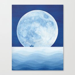 Full moon & paper boat Canvas Print
