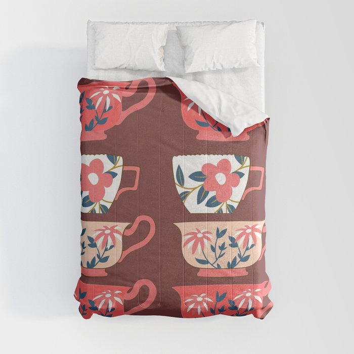 Pretty Painted Floral Teacups Comforter