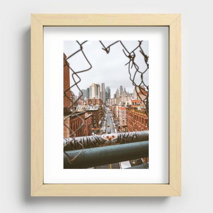 New York City Skyline Fence | Street Photography NYC Recessed Framed Print