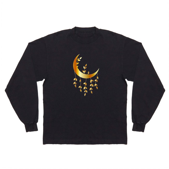 Mystic golden moon dream catcher with leaves Long Sleeve T Shirt