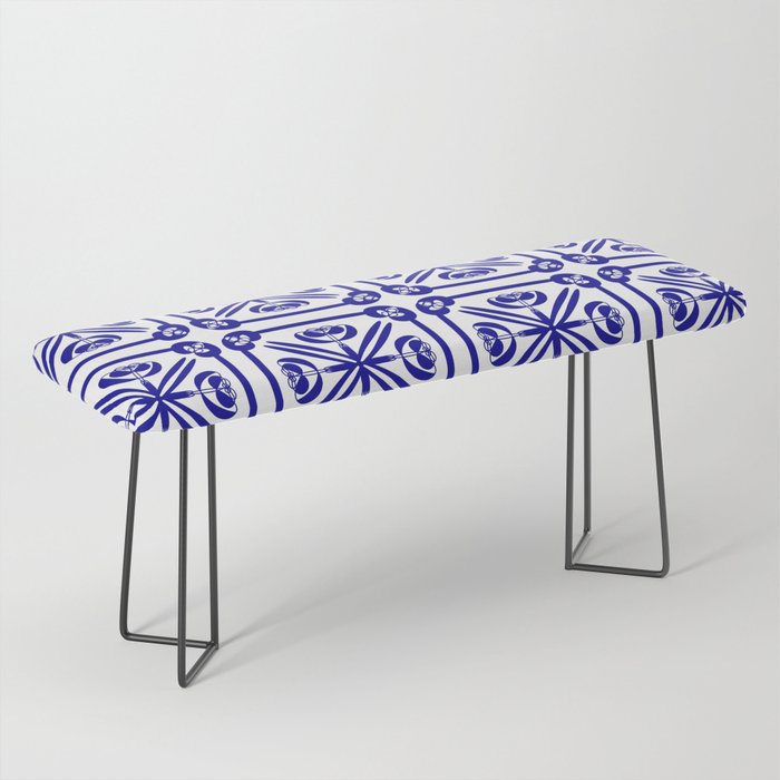 Nouveau Spanish Tile Pattern in Blue and White Bench