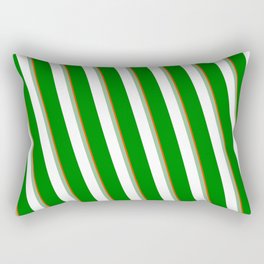 [ Thumbnail: Red, Dark Sea Green, White, and Green Colored Stripes/Lines Pattern Rectangular Pillow ]