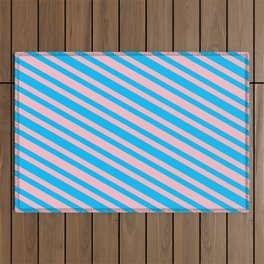 [ Thumbnail: Pink and Deep Sky Blue Colored Striped Pattern Outdoor Rug ]