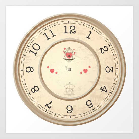 Wall clock heart Art Print