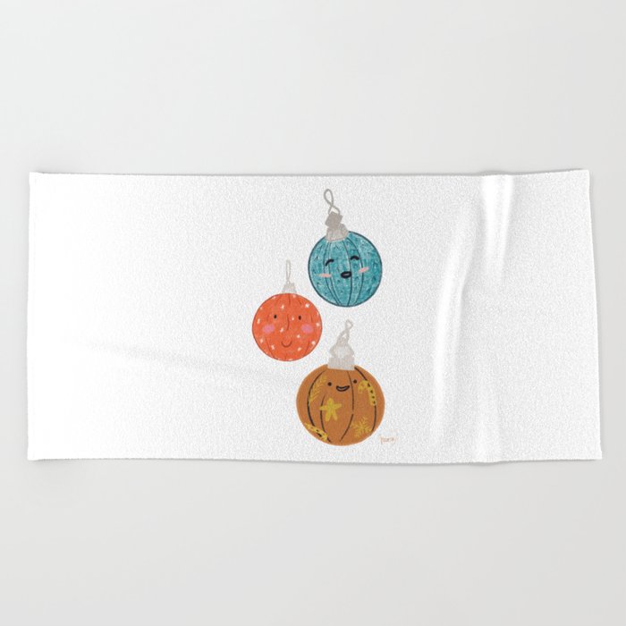 Three cute christmas ornements pencil colored Beach Towel