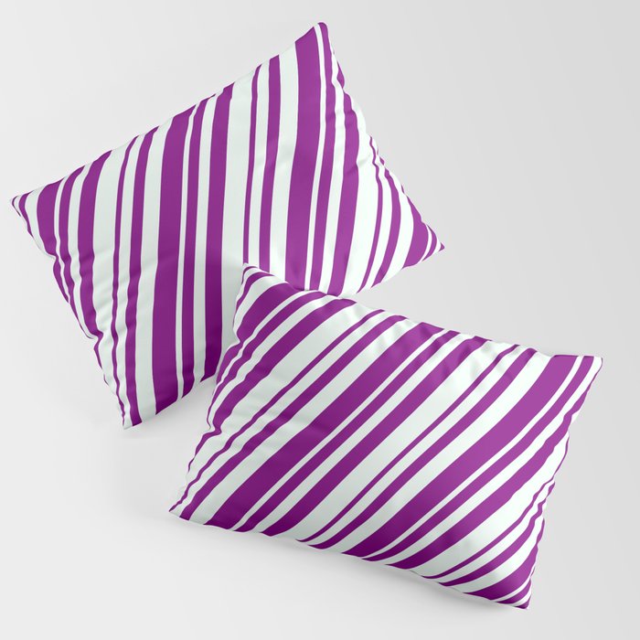 Mint Cream & Purple Colored Stripes Pattern Pillow Sham