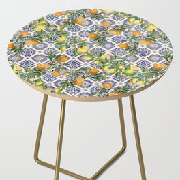 Sicilian Citrus, Mediterranean tiles & vintage lemons & orange fruit pattern Side Table
