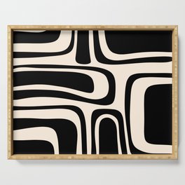 Palm Springs - Midcentury Modern Abstract Pattern in Black and Almond Cream  Serving Tray