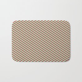 [ Thumbnail: Aquamarine, Red, and Bisque Colored Striped/Lined Pattern Bath Mat ]