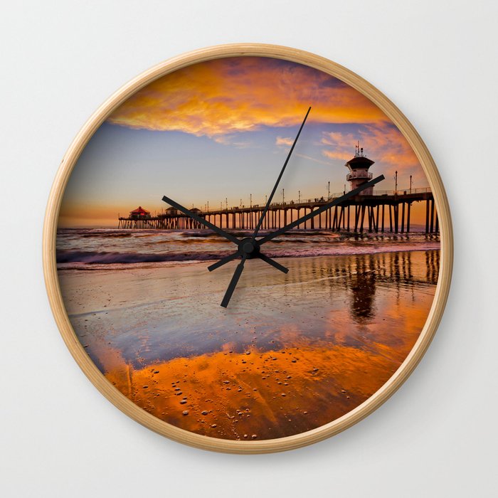 HB Sunsets   12/23/15  ~  Sunset At The Huntington Beach Pier Wall Clock