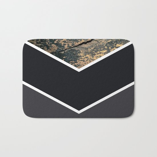Scandinavian Gold Concrete Black Gray Geometric Pattern Bath Mat