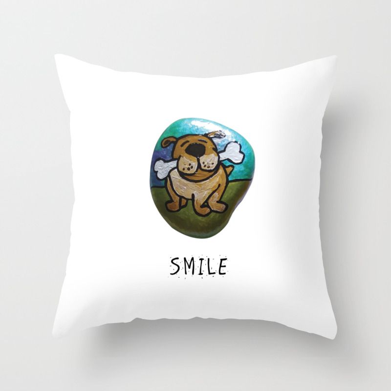 Smile Rock Cute Puppy With Bone Rock Painting By Annmariescreations Throw Pillow By Amsnead Society6