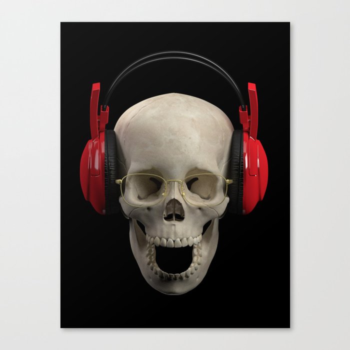 Skull in the headphones wearing glasses Canvas Print