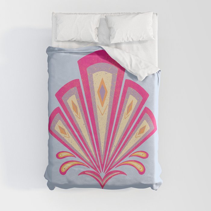Pink Art Deco geometric motif Duvet Cover