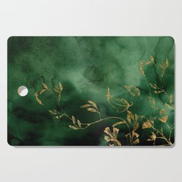 Winter Gold Flowers On Emerald Marble Texture Cutting Board