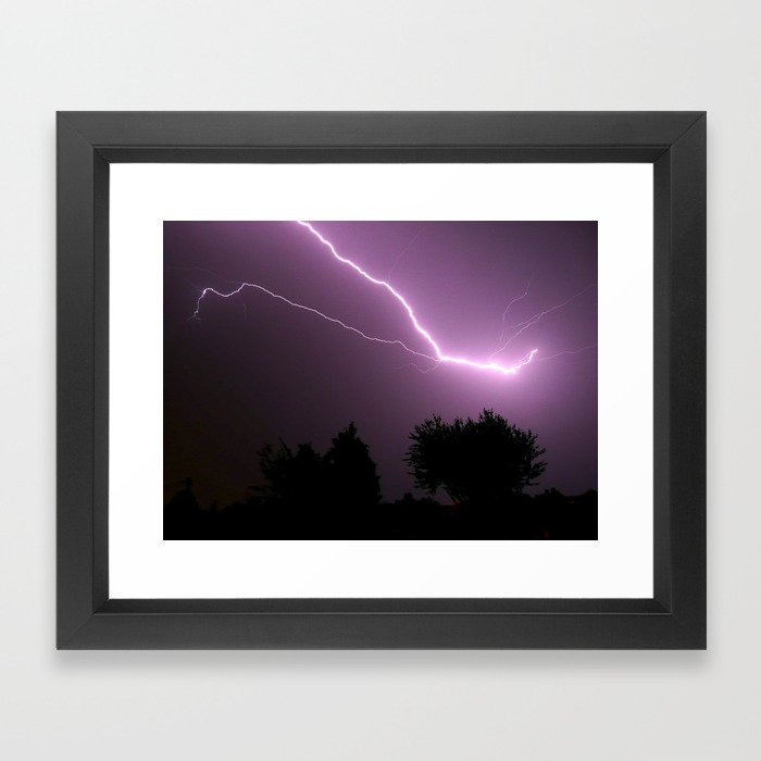 Purple Lightning Night Sky Framed Art Print