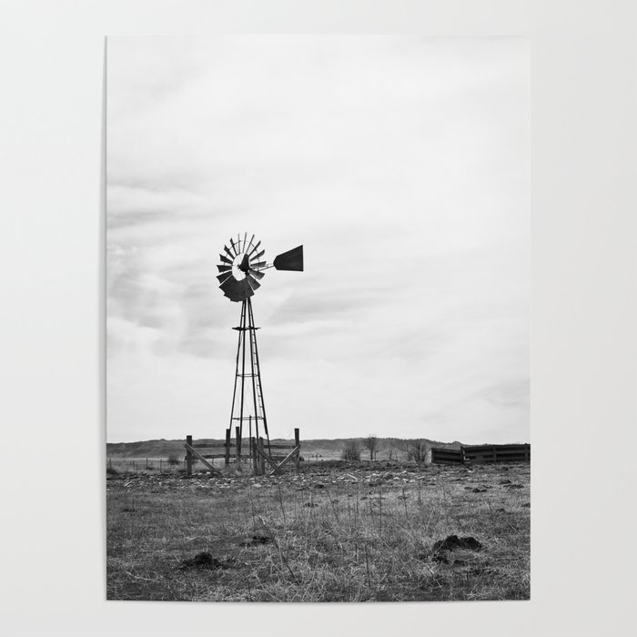 Black and White-Old Windmill Poster
