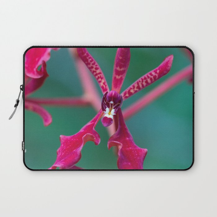Exotic Red Orchid In Green Laptop Sleeve
