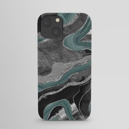 Pale Teal Gray Marble Agate Silver Glitter Glam #1 (Faux Glitter) #decor #art #society6 iPhone Case